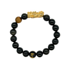 Courage Charm | Pixiu Obsidian Bracelet with Tiger Eye