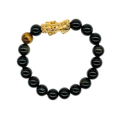 Courage Charm | Pixiu Obsidian Bracelet with Tiger Eye