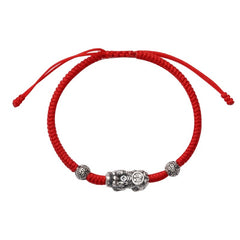 Pure Silver Pixiu Red String Bracelet