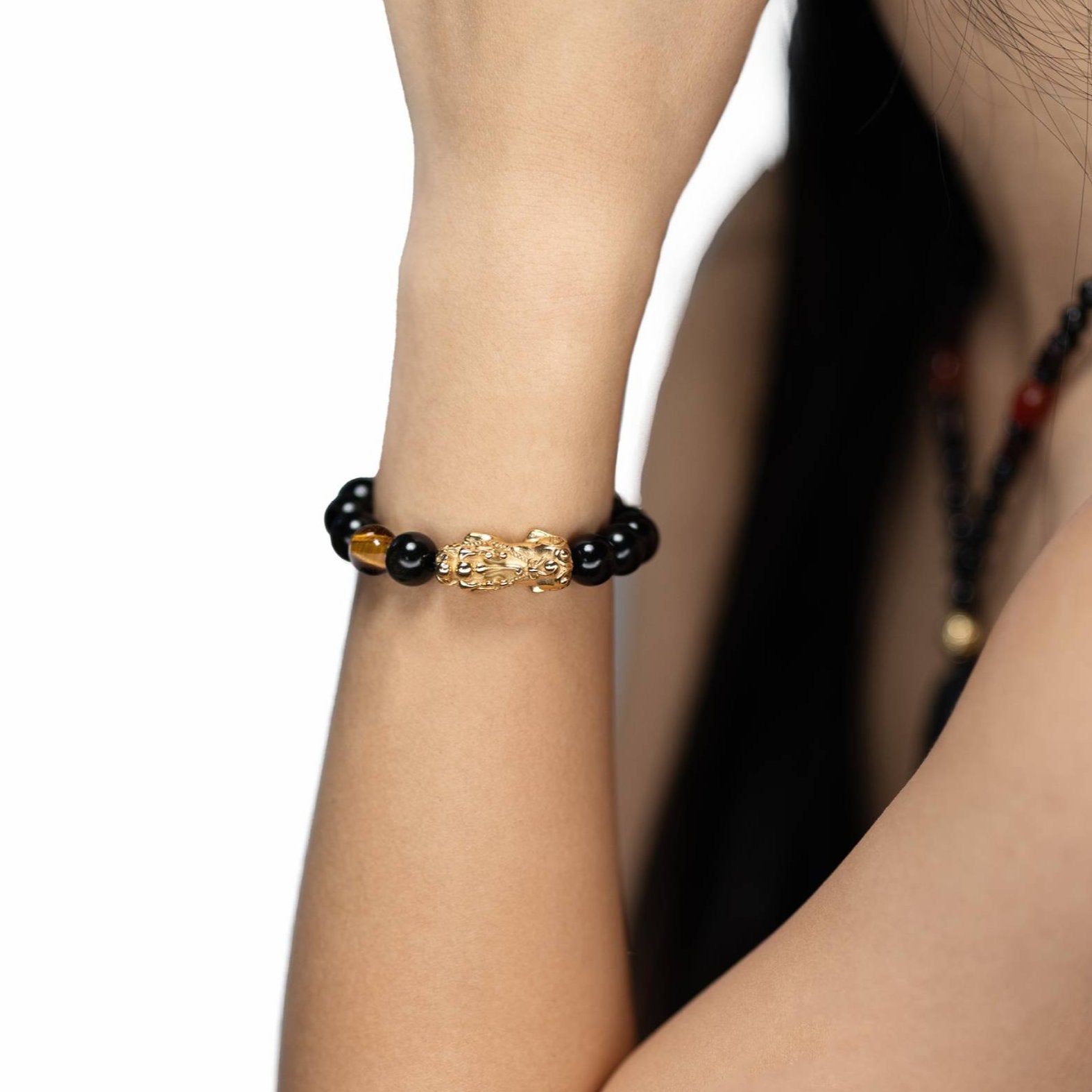 Courage Charm | Pixiu Obsidian Bracelet with Tiger Eye