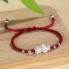 Silver Pixiu Red String Bracelet