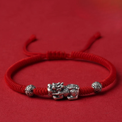 Pure Silver Pixiu Red String Bracelet