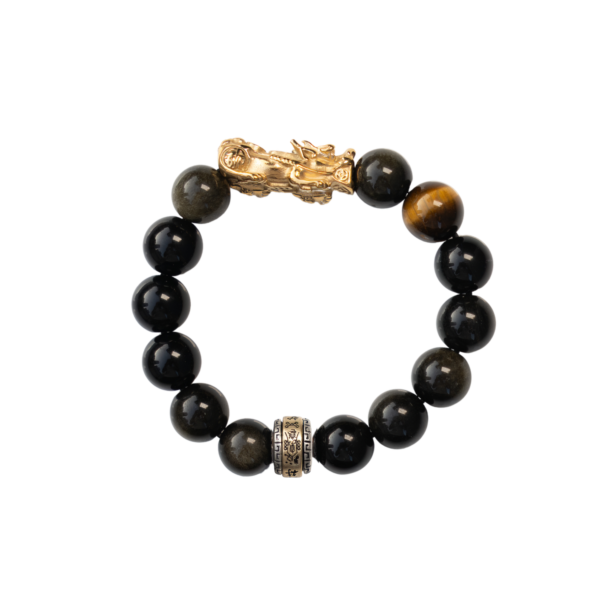 Courage Charm | Pixiu Obsidian Bracelet with Tiger Eye