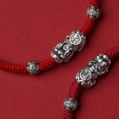 Pure Silver Pixiu Red String Bracelet