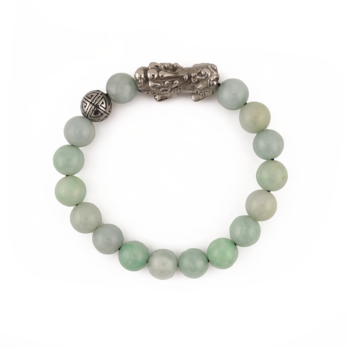 Harmony Charm | Silver Pixiu Light Jade Bracelet - 9.5mm