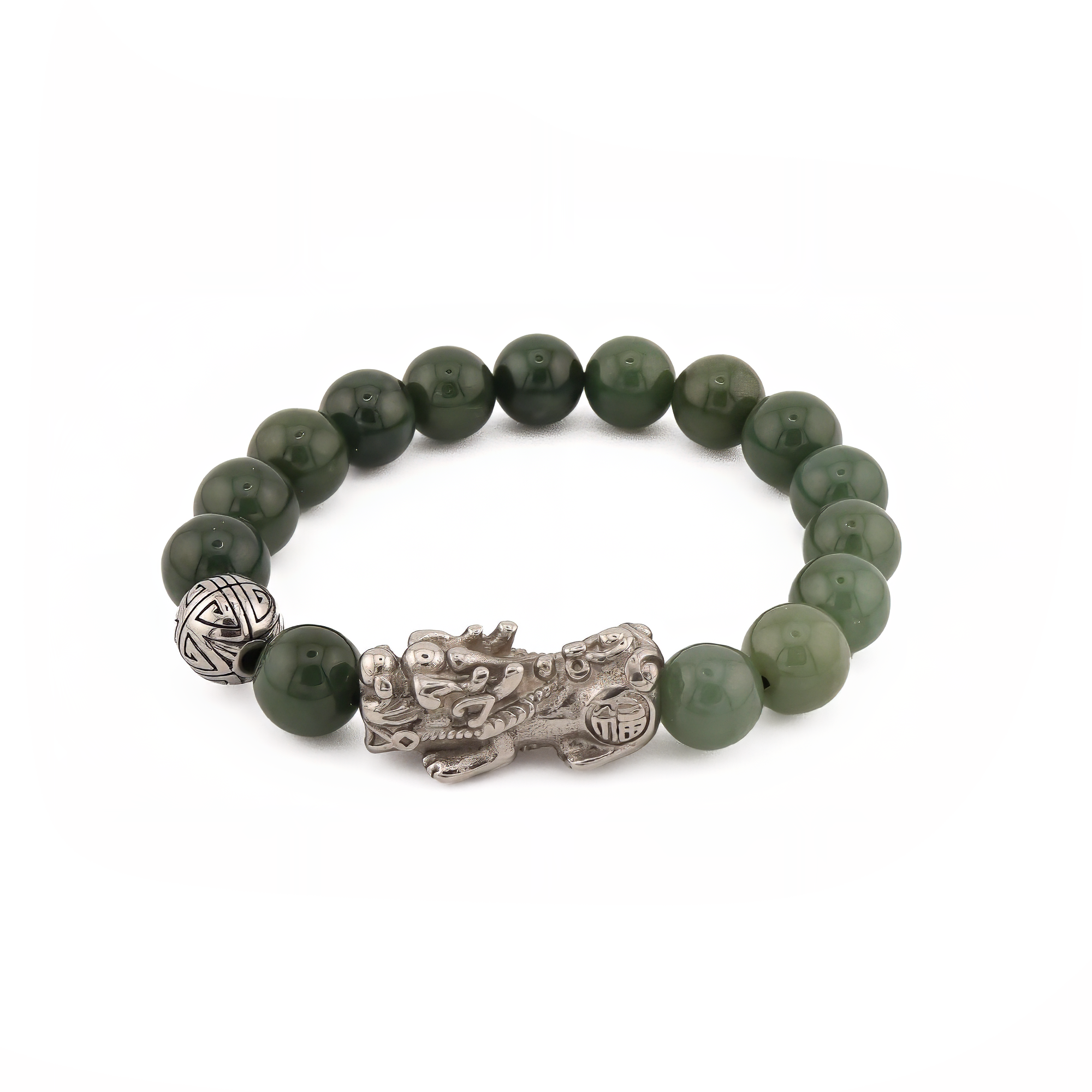 Abundance Charm | Silver Pixiu Jade Bracelet