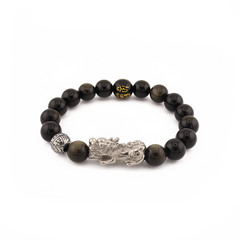 Wealth Charm  |  Silver Pixiu Obsidian Bracelet