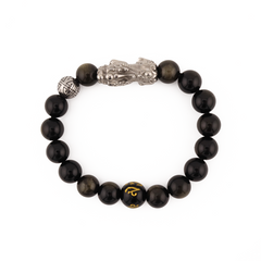 Wealth Charm  |  Silver Pixiu Obsidian Bracelet