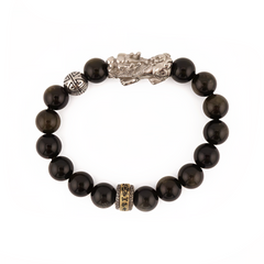 Wealth Charm  |  Silver Pixiu Obsidian Bracelet