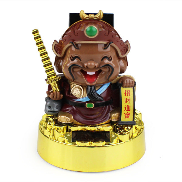 Five Wealth God Solar Powered Nodding Head Statue